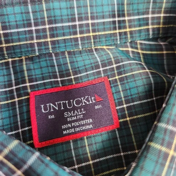 Untuckit Shirt Men Small Performance Slim Fit Green Plaid Norante Button Up - Picture 4 of 9